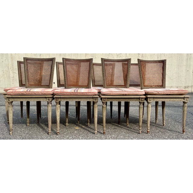 French Maison Jansen Style Louis XVI Painted Dining Chairs- Set of 8 For Sale - Image 3 of 12