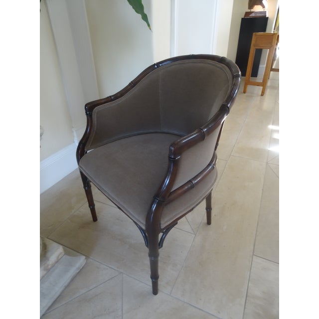 Vintage Faux Bamboo Tub Chair in New Mo Hair Fabric For Sale - Image 9 of 9