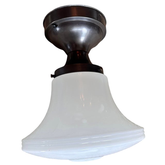 1930s Art Deco Flushmount Fixture on Original Bronzing Patina Holder For Sale - Image 4 of 4