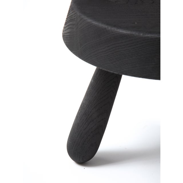 Wood Petite Pair of Burnt Oak Tripod Stools by Douglas Mont for Facto Atelier Paris For Sale - Image 7 of 11