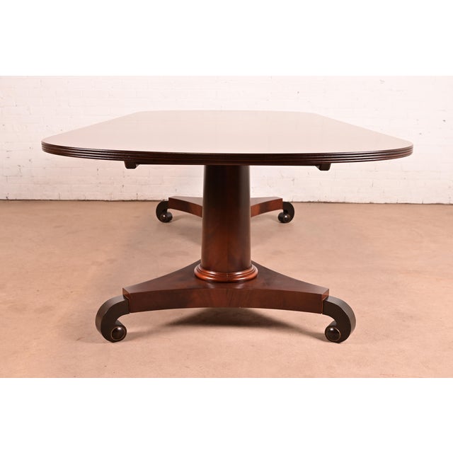 John Widdicomb Style Empire Mahogany Double Pedestal Dining Table, Newly Refinished For Sale - Image 9 of 10