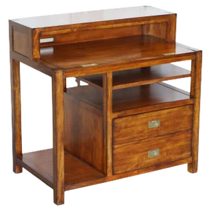 Mahogany & Brass Military Campaign Workstation Desk for Home Computer