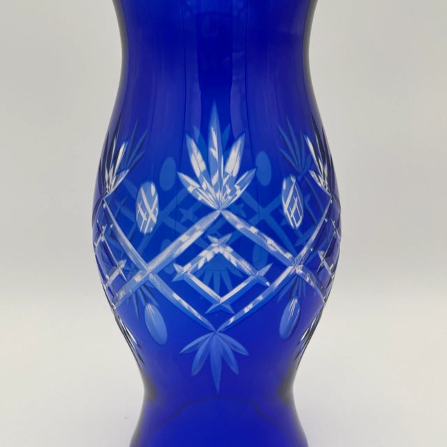 Traditional Mid 20th Century Cobalt Cut to Clear Hurricane Globe For Sale - Image 3 of 3