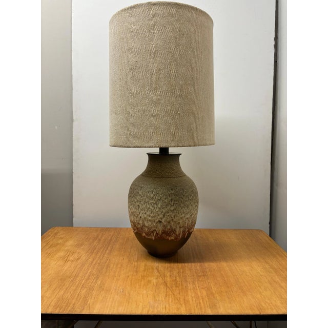 Extra-Large Ceramic Table Lamp with a lava Glaze! In shades of creams and browns! original Shade in great shape! Quite the...