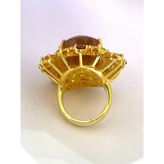 Orange Bochic "Orient" Vintage Citrine, Peridot & Rhodolite Ring Set In 18K Gold & Silver For Sale - Image 8 of 18