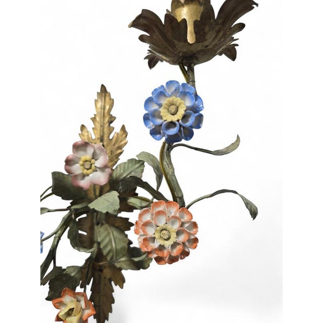 Vintage Wall Sconces with Porcelain Flowers, 1950s, Set of 2 For Sale - Image 10 of 11