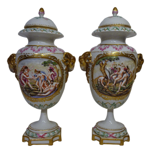 Antique 19th Century Porcelain Medici Lidded Vases from Capodimonte, 1890s, Set of 2
