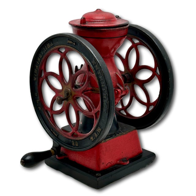 Rare Small 12.75 Inch Tall Antique Enterprise Philladelphia MFG Co. #2 Cast Iron Hand Crank Coffee Grinder in Excellent Original Paint. For Sale - Image 13 of 18