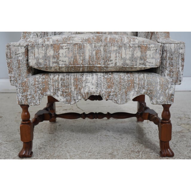Brown Pair of Tall Back William & Mary Style Wing Chairs For Sale - Image 8 of 18