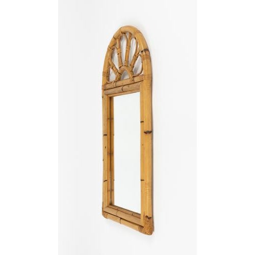 Brown Mid-Century Modern Arch Wall Mirror in Bamboo and Rattan, 1970s For Sale - Image 8 of 12