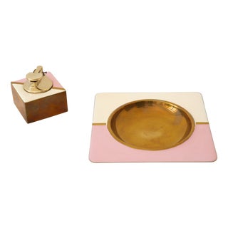 Mid-Century Modern Italian Brass Ashtray and Lighter, 1960s, Set of 2 For Sale