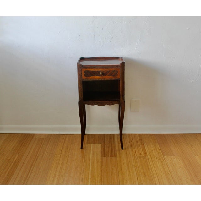 Vintage French Louis XV Style Bedside Cabinet Side Table With Marquetry For Sale - Image 11 of 11