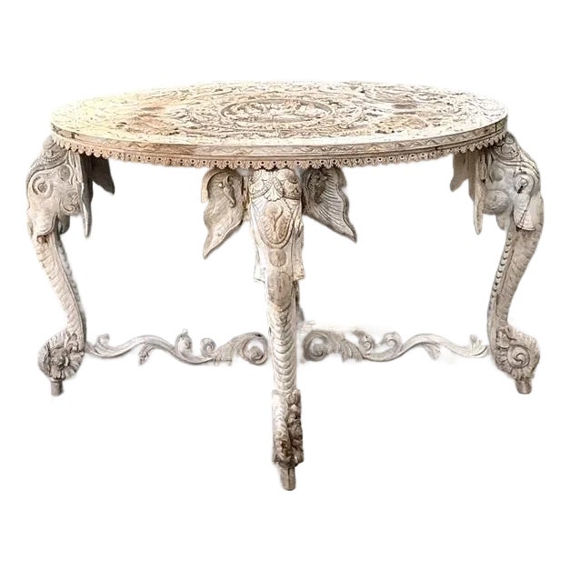 Vintage Hand Carved Elephant Side Table For Sale