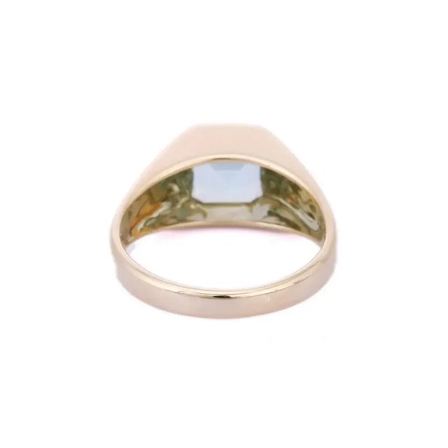 14k Solid Yellow Gold Natural Aquamarine Gemstone Ring Size 6 For Sale - Image 4 of 5