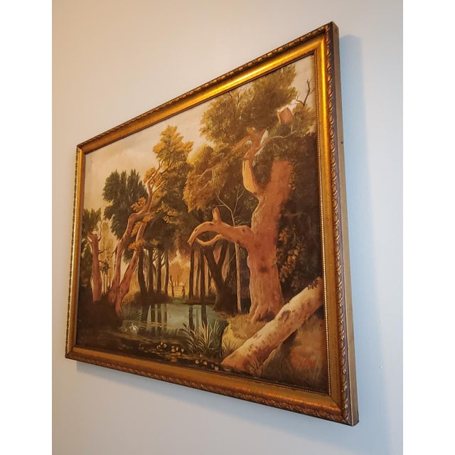 Stunningly beautiful antique vintage original oil landscape painting on canvas best described as a "golden hued" colors....