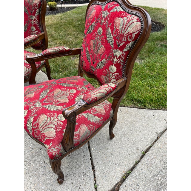 Wood 1990s Maitland-Smith Furniture Louis XV Bergere Upholstered Carved Chairs- a Pair For Sale - Image 7 of 13