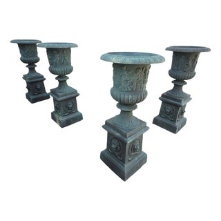 Patinated Iron Garden Urns, Italy, 1990s, Set of 4 For Sale