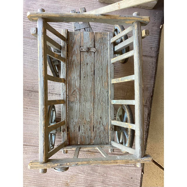 19th C French Market Wagon W Original Blue/Gray Paint For Sale - Image 4 of 5