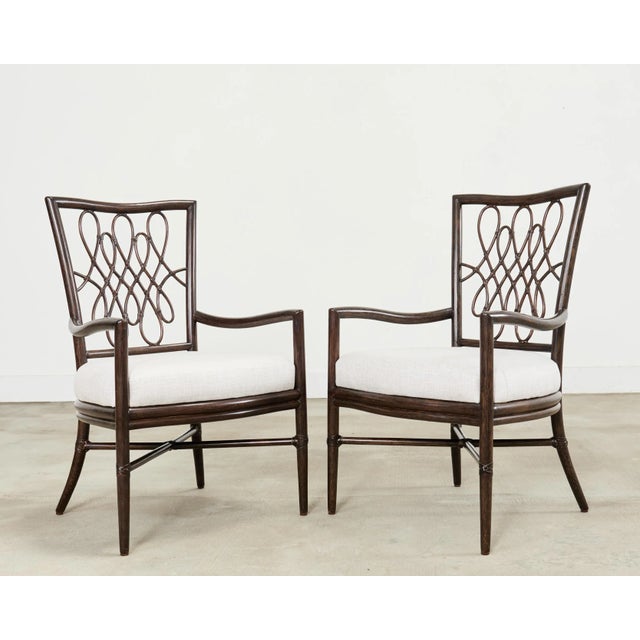 Modern Set of Four Barbara Barry Rattan Script Dining Chairs For Sale - Image 3 of 18