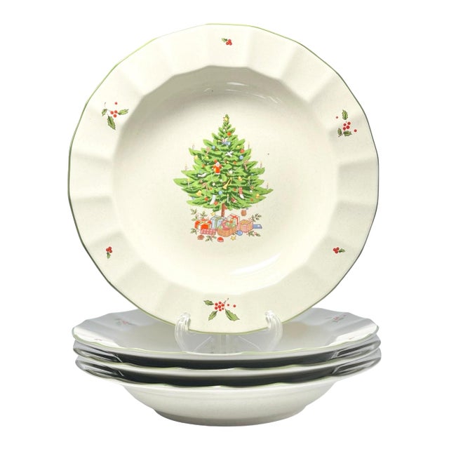 1980s Studio Nova “Holiday Season” Set of 4 Ceramic Rim Soup Bowls For Sale