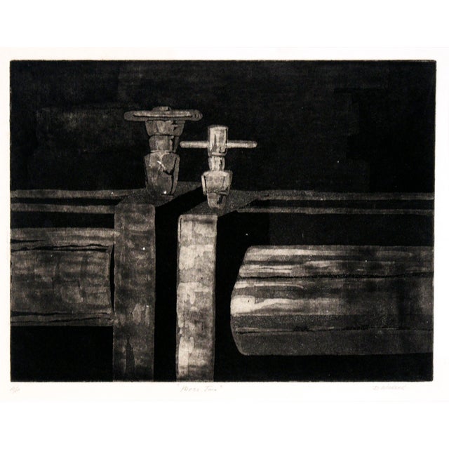 Moody depiction of a press by Doris Ann Warner (American, 1925-2010). This piece is dark and saturated, giving the...