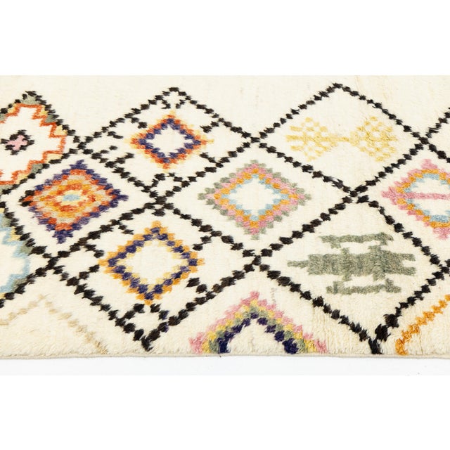 Modern Moroccan Style Hand-Knotted Wool Rug With Colorful Geometric Diamond For Sale - Image 4 of 12