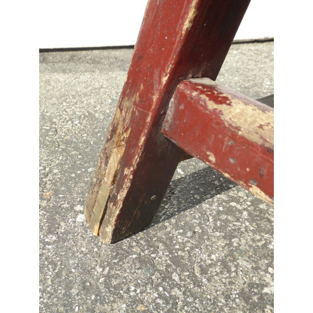 Red Vintage French Country Farmhouse Rustic Red Stool For Sale - Image 8 of 12