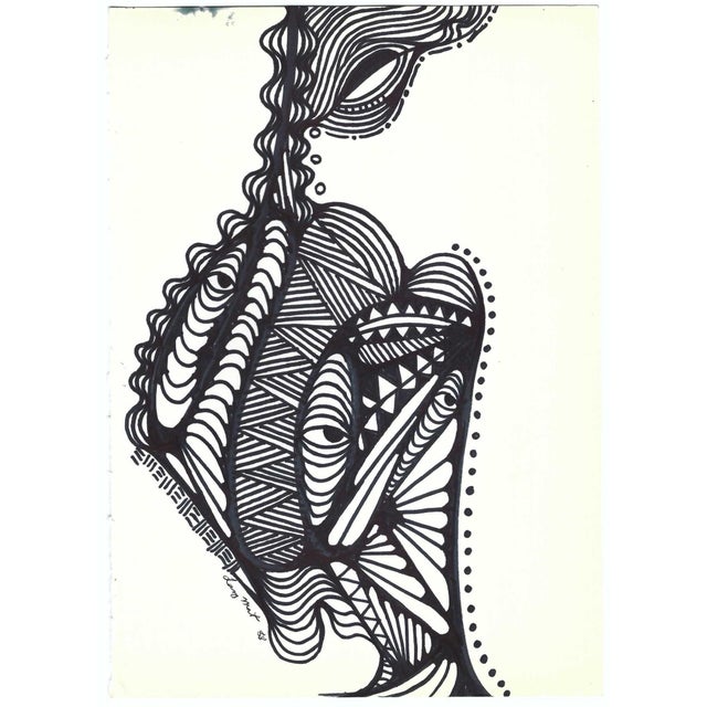 1988 mixed media on paper by New York artist Lang Mart. Signed lower left. Combined shipping available, please inquire.