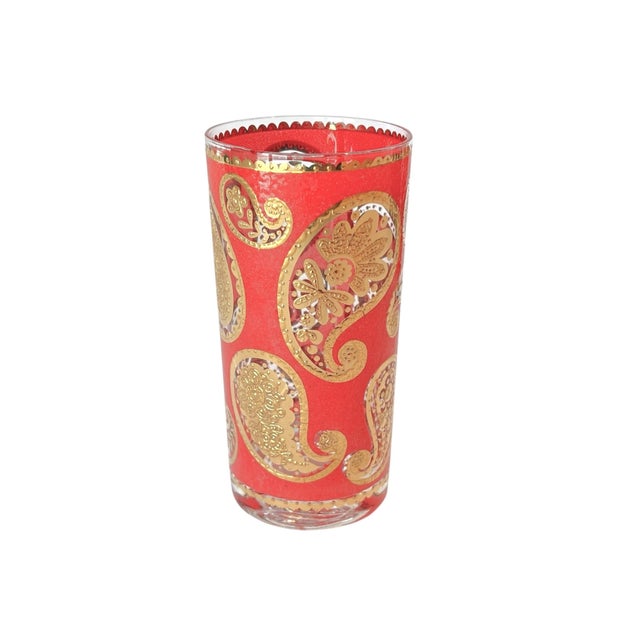 A set of five midcentury modern tumbler glasses by Culver Ltd, of New York. Highly decorative in bold textured red trimmed...