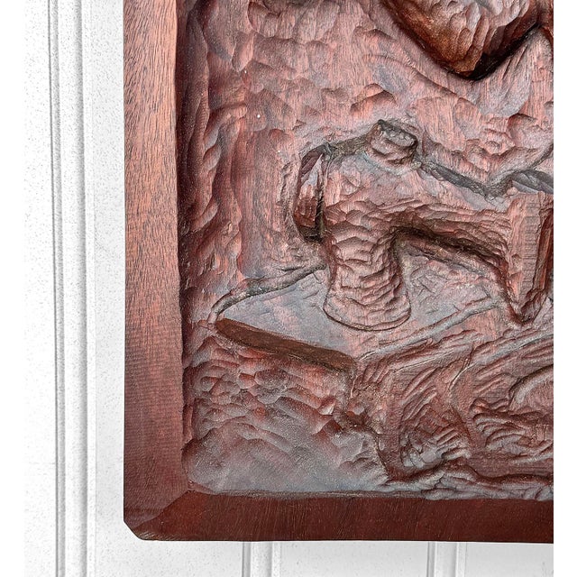 Antique Folk Art Carved Mahogany Women Wall Hanging Panel For Sale - Image 10 of 10