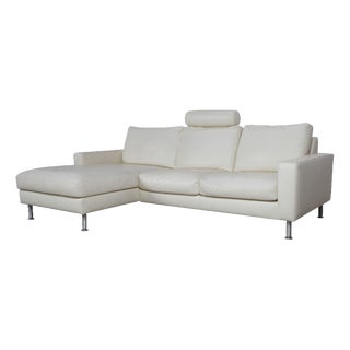 Cream Leather Corner Sofa with Adjustable Headrest from Machalke For Sale