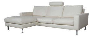 Cream Leather Corner Sofa with Adjustable Headrest from Machalke