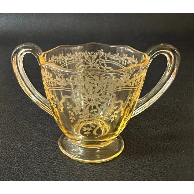 Fostoria Glass Company Fostoria June Topaz Yellow, Mini Creamer and Mini Sugar, 1929-1936 - Set of 2 For Sale - Image 4 of 7