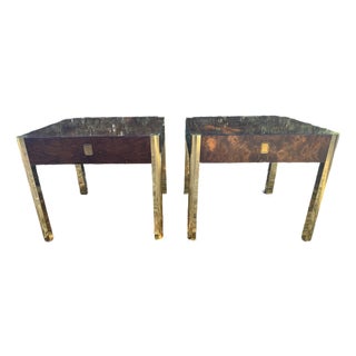 Pair of 1970s Century Furniture Burl & Brass Regency Style Side Tables For Sale