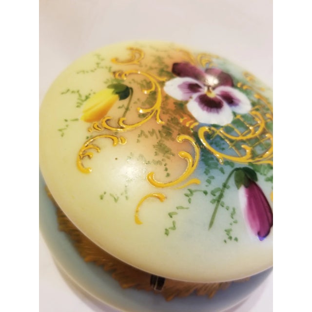 Shabby Chic Antique Bohemian Glass Powder Jar Dresser Box For Sale - Image 3 of 10