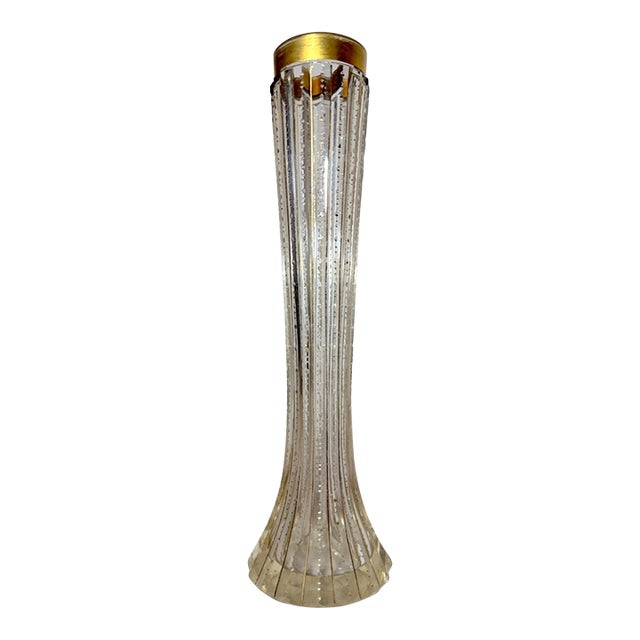 Antique Handmade Czech Moser Cut Gold Gilded Glass Crystal Bud Flower Vase For Sale