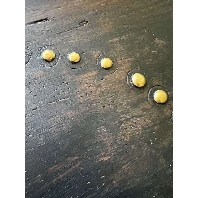 Black Vintage 22” Black Cerused Wood Low Table With Brass Accents For Sale - Image 8 of 16