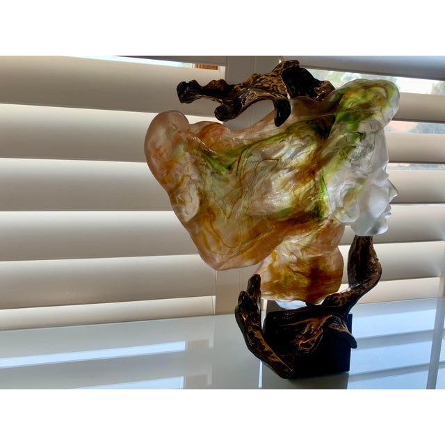 1990s Yves Lohé "Le Vent" Signed Bronze and Pâte De Verre Sculpture, France For Sale - Image 4 of 14