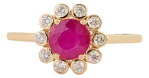 Victorian-Style 14k Yellow Gold 1.04ct Ruby & Diamond Halo Cluster Flower Ring Size 4