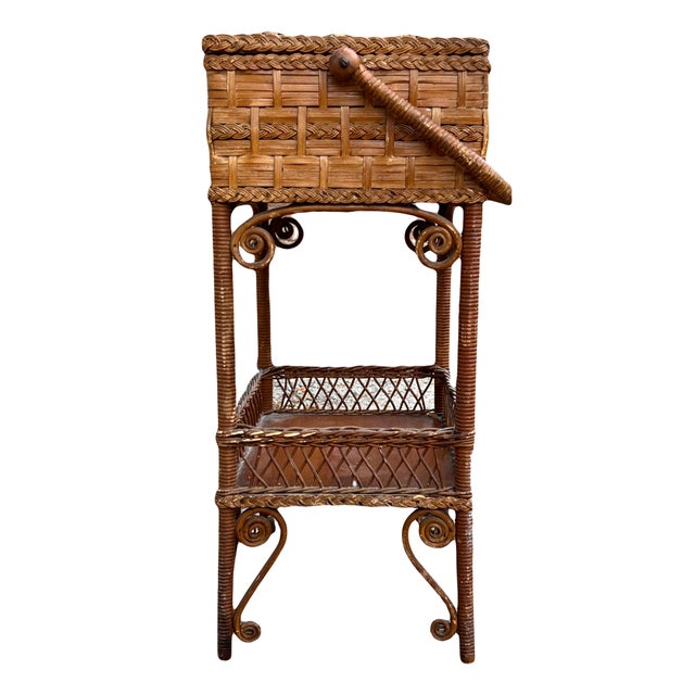 Traditional Late 19th Century Victorian Era Aesthetic Movement Haywood Wakefield Sewing Stand With Storage Compartment For Sale - Image 3 of 10