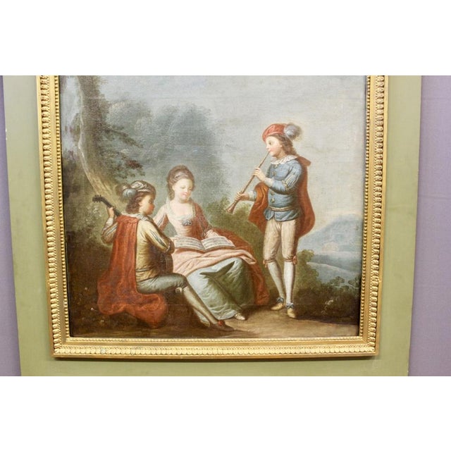 Louis XVI Artist, Scene of Musicians, 1880s, Trumeau Painting, Framed For Sale - Image 3 of 15