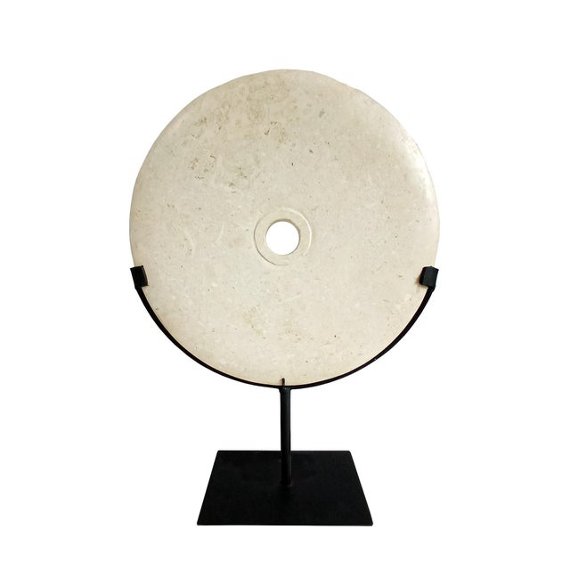Hand-Carved Indonesian Marble Disk on Stand, 10 Inches For Sale - Image 4 of 15