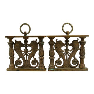 Pair of Antique French Dolphins With Columns Bronze Wall Art Plaques For Sale