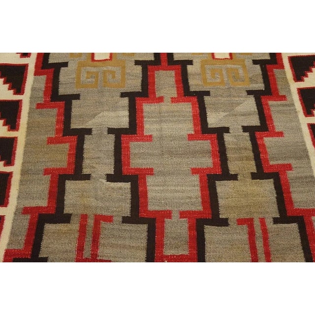 Textile 1920s Gray Geometric Tribal Antique American Navajo Rug 4' 9" X 8' 2" Flatweave Wool Carpet For Sale - Image 7 of 12