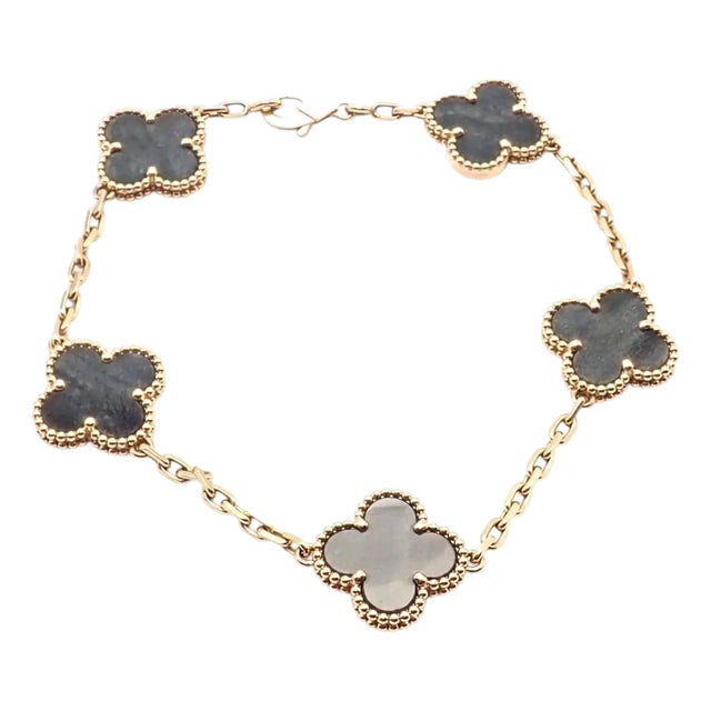 Mid 20th Century Van Cleef & Arpels Alhambra Rose Gold Obsidian Bracelet For Sale