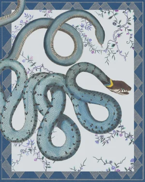 Reproduction "Les Serpentes" Snakes, Flowers, and Textile Pattern Blue Tone Print