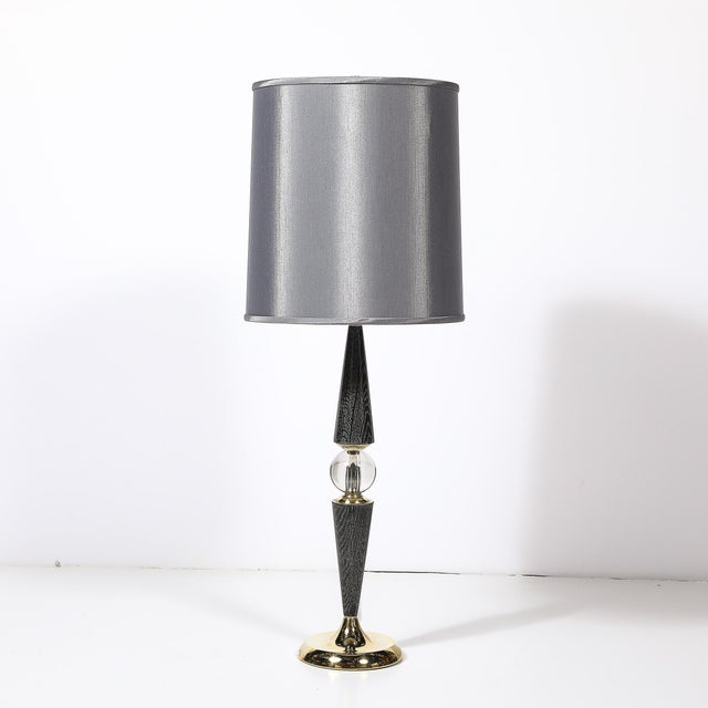 1960s 1960s Mid-Century Tapered Brass & Silver Cerused Walnut Table Lamps W/ Sphere Detail For Sale - Image 5 of 15
