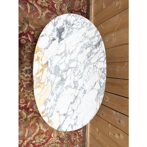 Louis XVI Style Oval Pedestal Table with Marble Top For Sale - Image 4 of 9