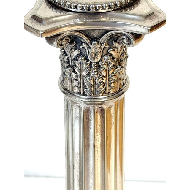 Pair of Sheffield Plated Corinthian Column Candlesticks Attributed to Elkington For Sale - Image 4 of 12