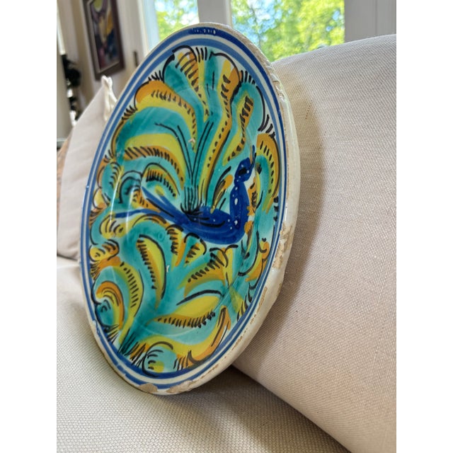 Early 20th Century Antique Spanish Multi Color Lebrillo Platter With Bird For Sale - Image 5 of 9
